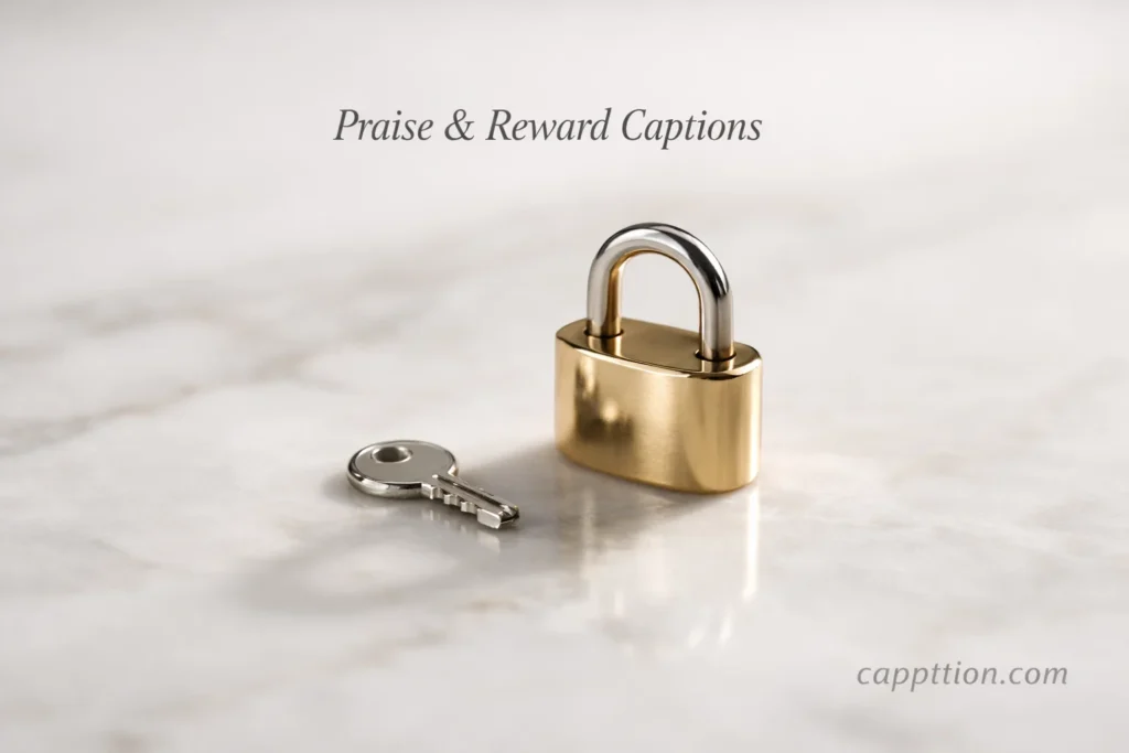 A minimal macro shot of a key and padlock on marble with soft shadows for chastity captions Aesthetic & Photo-Friendly Chastity Captions.