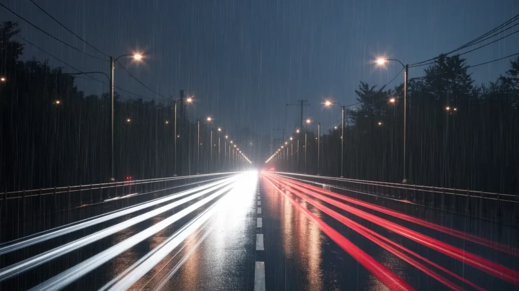 Rainy Night Driving Captions