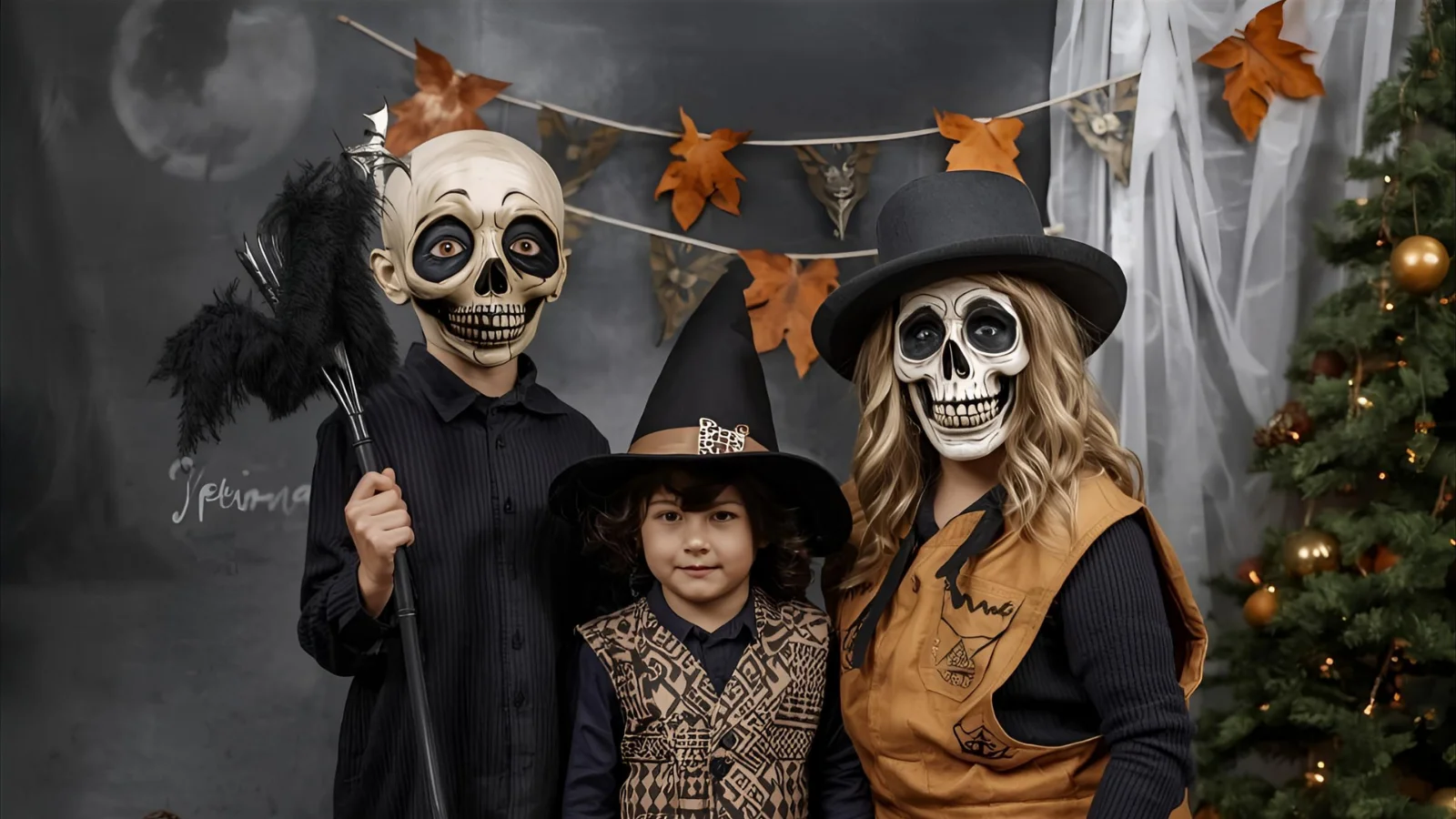Friends laughing in pumpkin patch at dusk, evoking casual Halloween gathering joy.