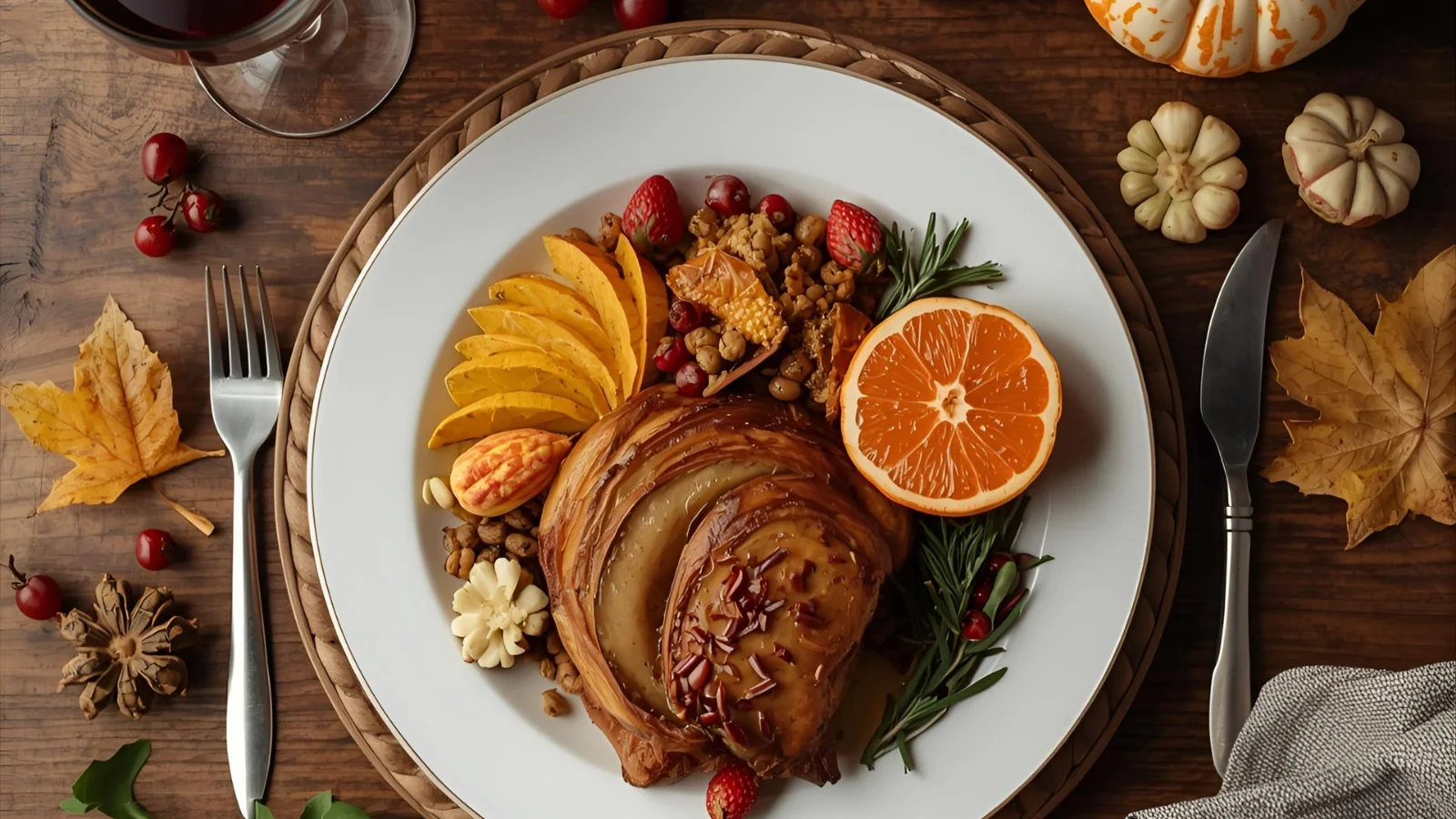 Thanksgiving table with food plate capturing an interactive Instagram Story poll.